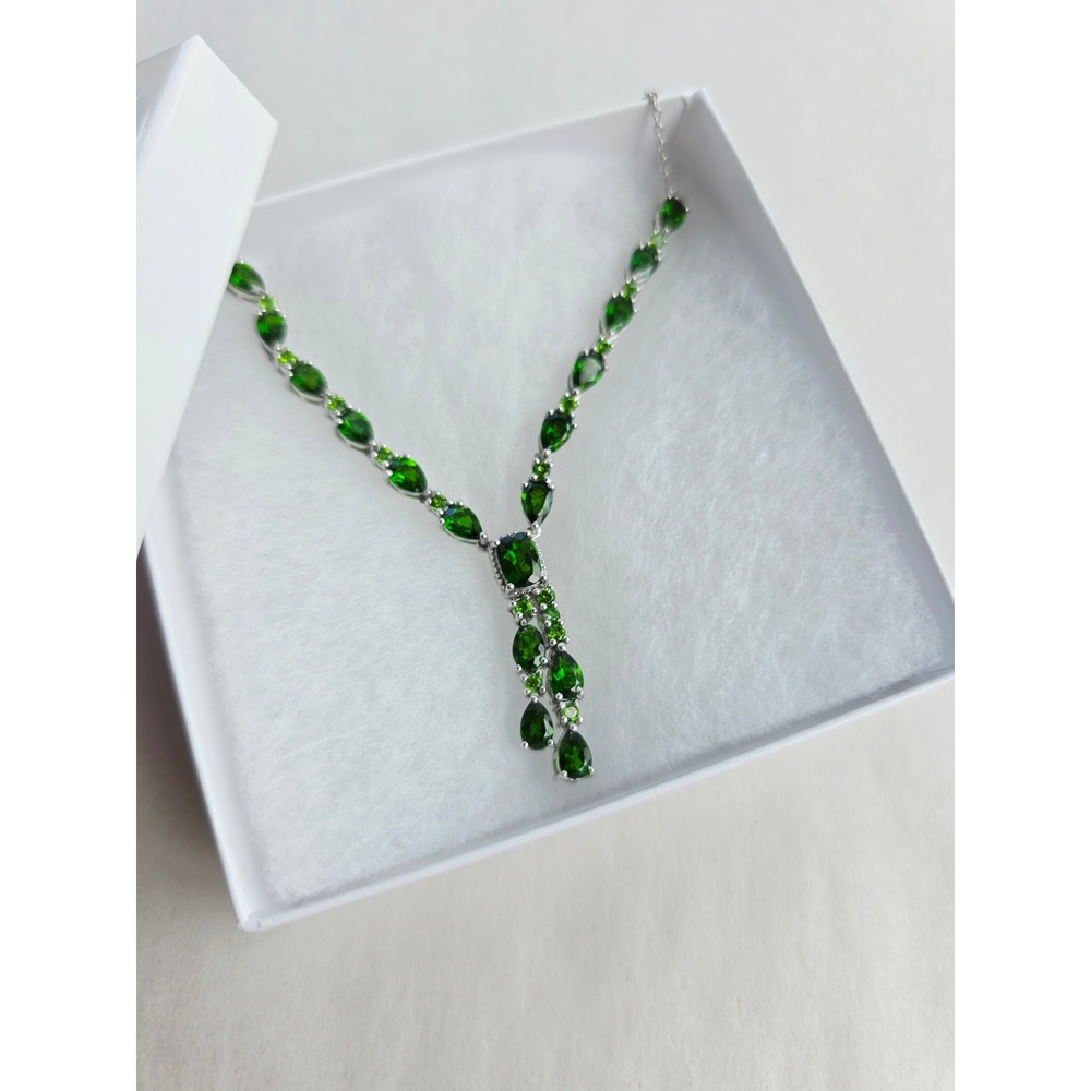 New 925 Sterling Silver Green Chrome Diopside Y-Necklace 20 Drop Pendant formal